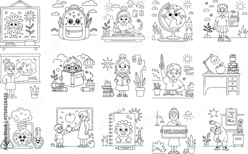 Fototapeta premium School and Education Line Art Collection children vector