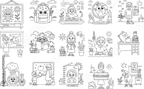 School and Education Line Art Collection children vector