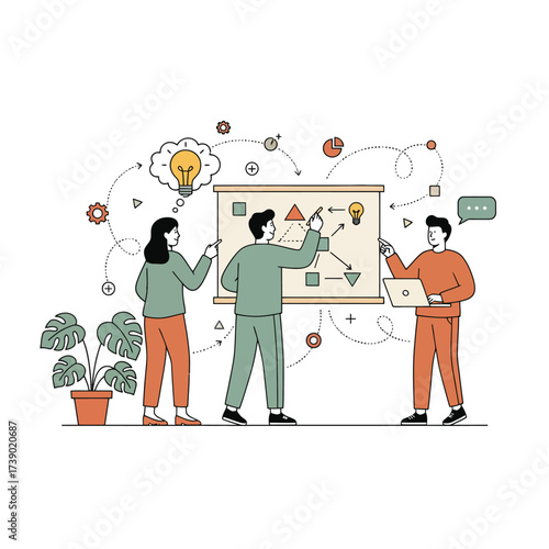 Team Collaborating on a Strategic Business Planning Whiteboard	