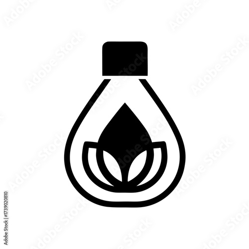 Line icon of a massage oil bottle with a droplet, symbolizing relaxation and spa treatments.