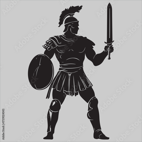 black roman soldier holding sword and shield clip art preview