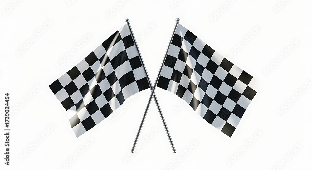 Fototapeta premium Checkered Flags Symbolizing Victory and Completion on a Clean White Background Studio Shot