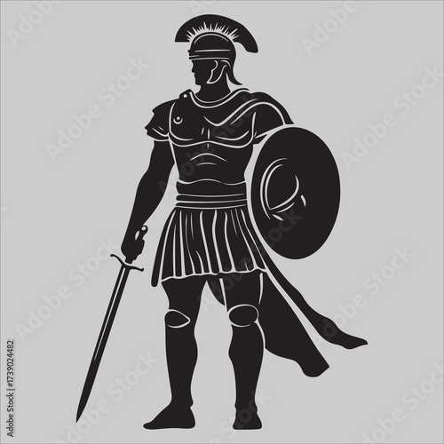 roman soldier  of a  in armor holding a sword Silhouette design