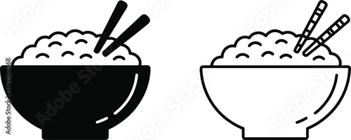 Black and White Bowl of Rice with Chopsticks Icon food asian