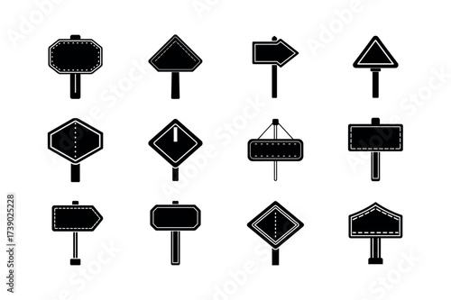 Road Sign Icons Set Vector Collection in Black Silhouette Style