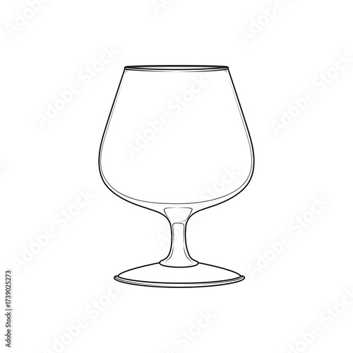 Minimal line art illustration of a cognac glass. Elegant outline vector design for bars, restaurants, drink menus, alcohol icons, and modern graphic projects.
