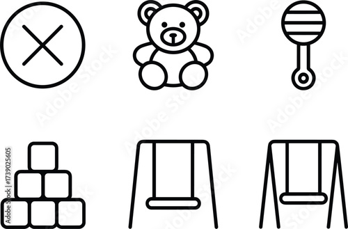 Collection of Outline Icons for Childrens Toys and Activities symbols line art