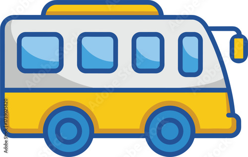 Colorful Cartoon Icon of a Yellow and White Bus vehicle transportation