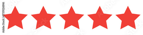 Golden five star rating vector icons set for review feedback, quality evaluation score, achievement badge, success symbol, graphic design element, digital shield, quality mark
