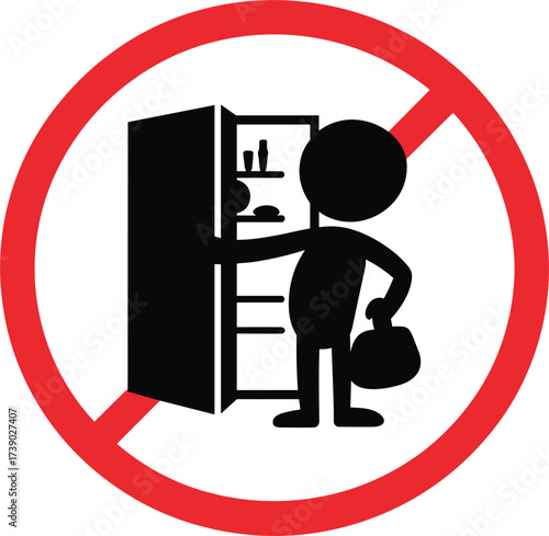 Prohibition sign for taking food from refrigerator with bag Keywords: prohibition, sign, no