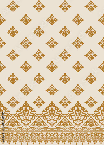 damask traditional floral border pattern vector seamless, elegant damask traditional floral border pattern vector for textile or wallpaper