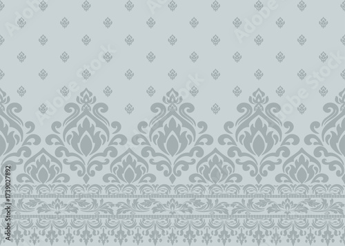 damask traditional floral border pattern vector seamless, elegant damask traditional floral border pattern vector for textile or wallpaper