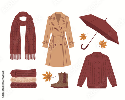 Cozy autumn clothing and accessories for rainy weather
