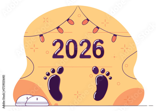 Year twenty six celebration with footprints and lights vector