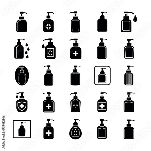 Soap Dispenser Icons – Hand Wash, Sanitizer, and Liquid Bottle Vector Set for Design & Branding