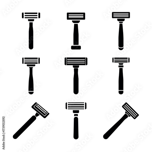 Shaving Razor Icons – Grooming, Barber, and Beard Trim Tool Vector Set for Design & Branding