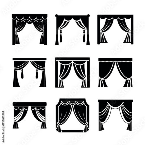Elegant Curtain Icons – Window Drapes & Stage Curtain Vector Collection