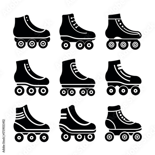 Roller Skates Icon Set – Inline Skates & Quad Skating Silhouettes