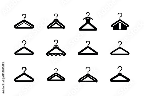 Clothes Hanger Icons Set – Wardrobe and Closet Vector Clipart for Fashion and Laundry Design