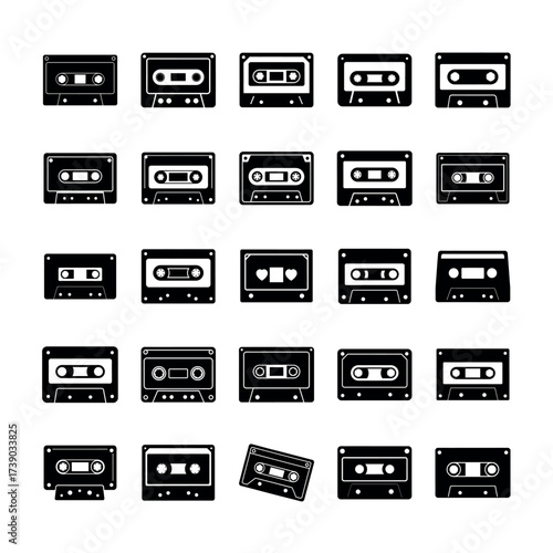 Cassette Tape Icons Set – Retro Audio & Music Vector Clipart for Vintage, Media & Recording Design