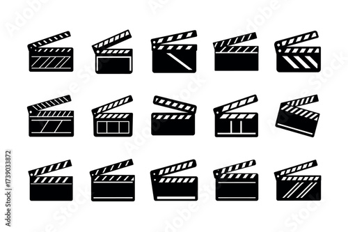 Clapperboard Icons Set – Film, Cinema & Movie Production Vector Clipart for Studio & Media Design