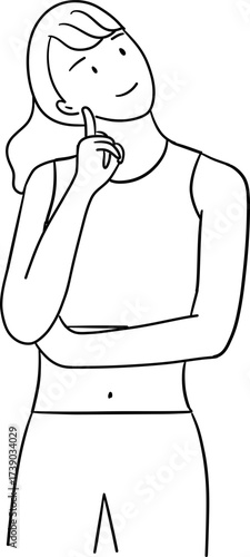 outline drawing illustration of thoughtful  female fitness trainer