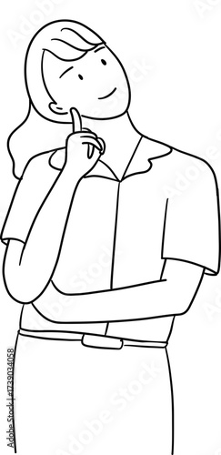 outline drawing illustration of thoughtful  female in uniform