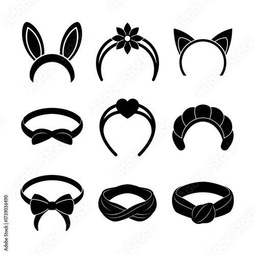 Headband Icons Set – Fashion Hair Accessory Vector Clipart for Styling, Costume & Design Projects