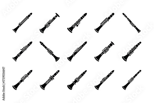 Clarinet Icons Set – Musical Instrument Vector Clipart for Band, Jazz & Orchestra Designs