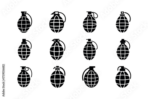 Grenade Icons Set – Military Explosive Vector Clipart for Tactical, War & Game Design