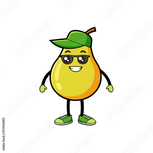 cartoon conference pear fruit mascot character in 