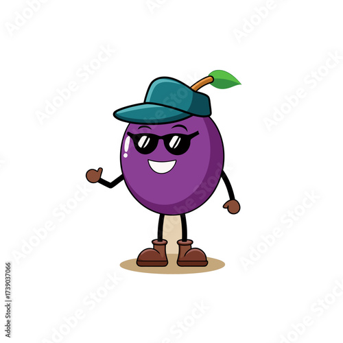 cartoon darling plum fruit mascot character in fun