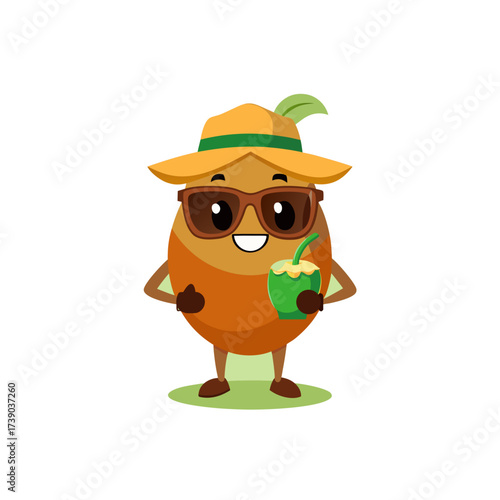 cartoon double coconut fruit mascot character in f