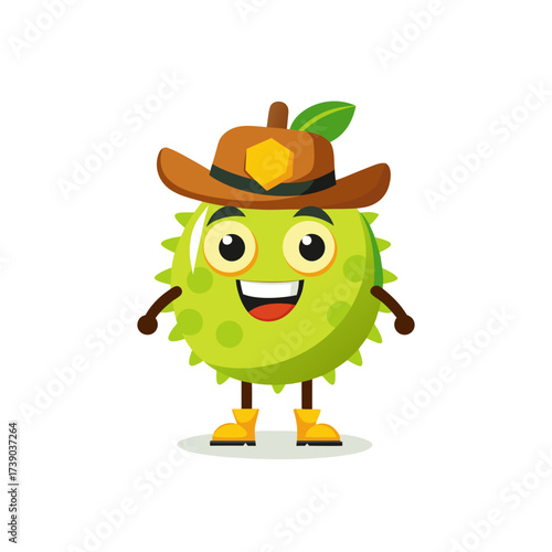 cartoon durian fruit mascot character in funny and