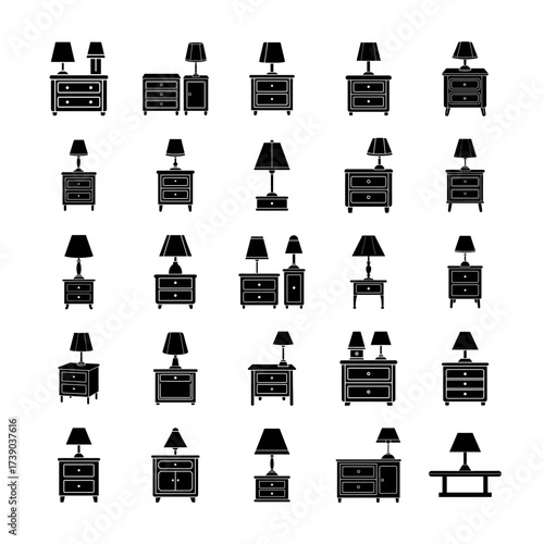 Bedside Table Icons Collection – High-Quality Furniture Clipart for Design & Branding