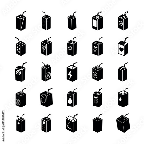 Juice Box Icons Collection – High-Quality Beverage Clipart for Design & Branding