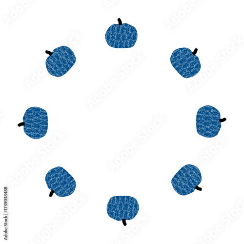 Creative frame for text made of blue pumpkins. Halloween,  traditional holiday. Autumn harvest. Blue and black color. One vector illustration isolated on  white background.