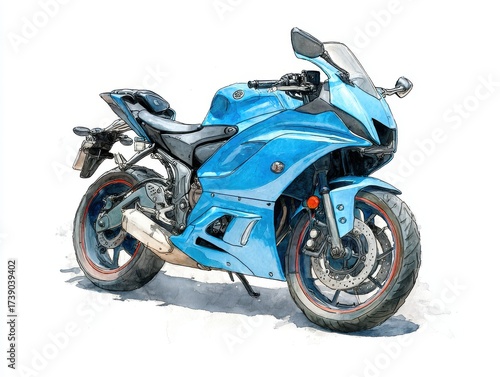 Light Blue Sportbike Illustration on White Background