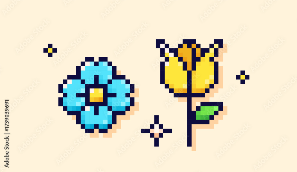 Obraz premium Colorful simple pixel art flowers.
