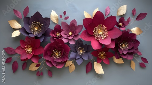 Elegant Paper Flowers with Golden Leaves