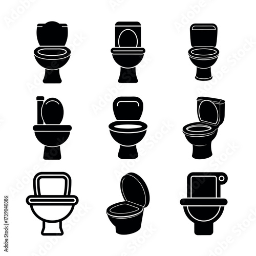 Toilet and Bathroom Icons Set – Sanitary Equipment Vector Illustration