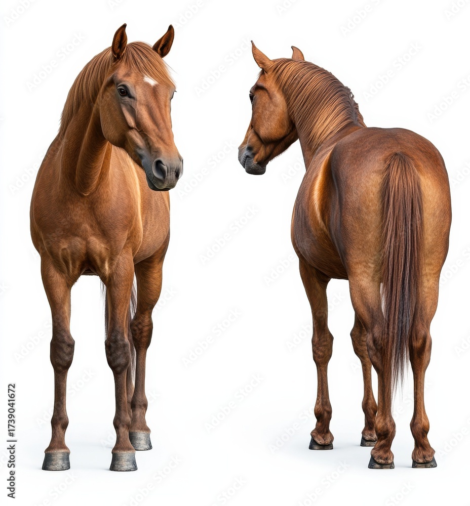Fototapeta premium Detailed Brown Horse Duo Stand White Background