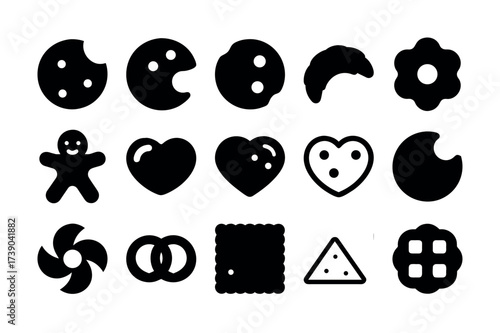 Cookie Icon Vector Illustration – Biscuit and Snack Symbol Set for Bakery and Dessert Design
