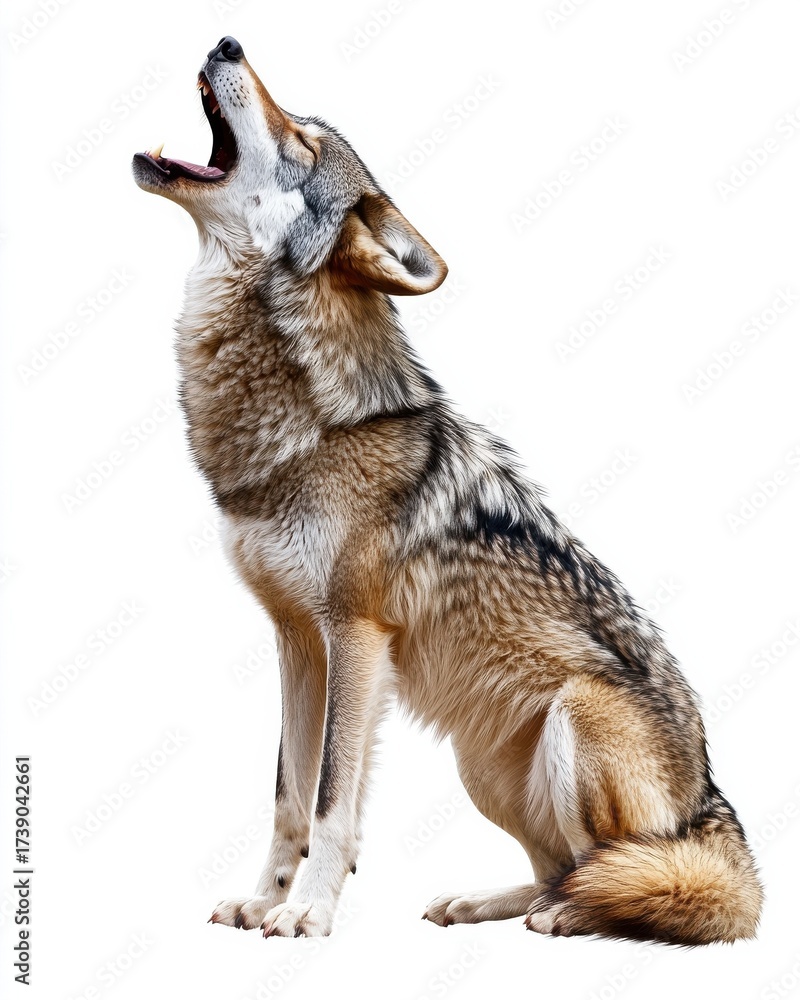 Fototapeta premium Howling Wolf in Profile on White Background