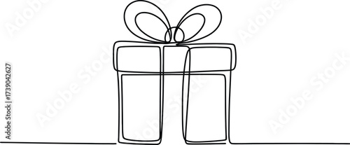 Simple Line Art Outline of a Gift Box with a Bow, Ideal for Concepts of Giving, Presents, and Celebrations.