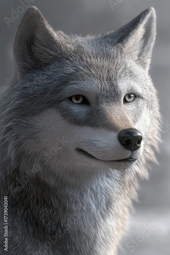 Photorealistic Wolf Head 3D Rendering