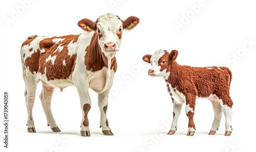 Brown and White Cow with Calf Isolated