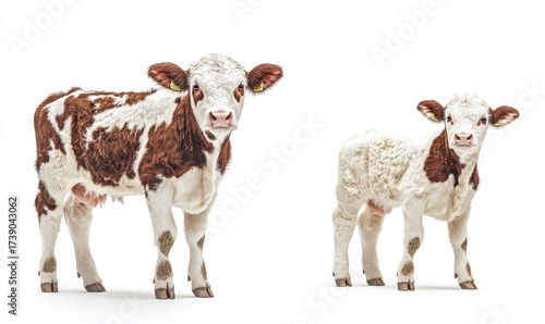 Two Calves Standing on White Background