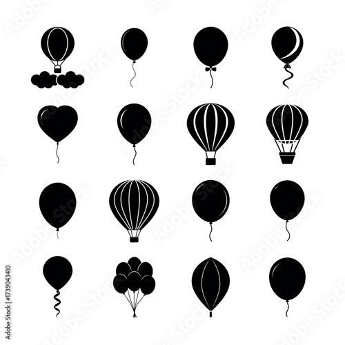 Balloon Icon Vector Illustration – Party and Hot Air Balloon Symbol Set for Celebration and Travel Design