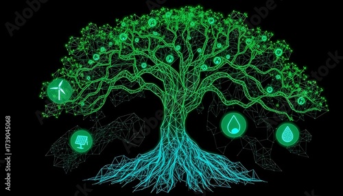 Green Technology: A Low Poly Wireframe Illustration of Environmental Sustainability